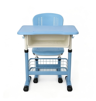 Escritorio y Silla Escolar Individual Moderna con Altura Ajustable, Mesa de Estudio con Cesta de Almacenamiento Doble