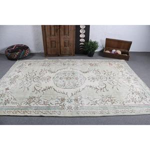 พรมตุรกีขนาด 6.3x9.6 ฟุต พรมขนาดใหญ่สไตล์วินเทจ พรมลายขาวแบบนามธรรม - Product Image 3