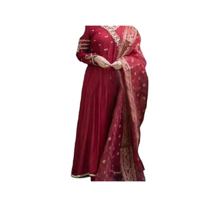 ชุดซอลวาร์สำหรับผู้หญิงชุดปาร์ตี้ทำมือปักด้วยผ้าไหม3ชิ้นชุดแต่งกายสไตล์ปากีสถาน - Product Image 5