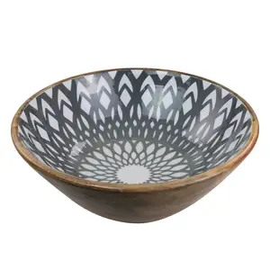 Bol imprimé en émail en bois naturel de nouvelle conception décoration de table multicolore bol de service en bois de haute qualité à vendre - Product Image 1