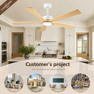 60 Inch Solid Wood <b>Ceiling</b> <b>Fan</b> with <b>Light</b> and Remote, 5 Wood Blades DC Motor <b>Ceiling</b> <b>Fan</b> for Living Room Bedroom - Product Image 3