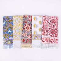 Bandana en coton tissé réutilisable à motif géométrique floral, écharpe douce, respirante, écologique, style vintage d'été, imprimé à la main pour le visage