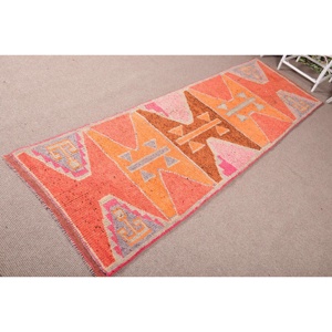Vintage <b>Rug</b>, <b>Runner</b> 3.2x9.9 ft Turkish <b>Rug</b>, Orange Polka dot Wool <b>Rug</b> - Product Image 2