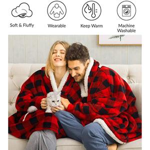 Customized Sherpa <b>Blanket</b> Hoodie for Winter Oversized <b>Wearable</b> Fleece Plush Hood and Pocket for Maximum Warmth and Comfort - Product Image 5