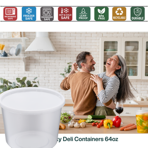 ProTakeOut 64 oz Heavy-Duty PP Deli Containers with Lids 100 <b>Sets</b> <b>Microwave</b> & Freezer Safe Durable Leak-Resistant - Product Image 3