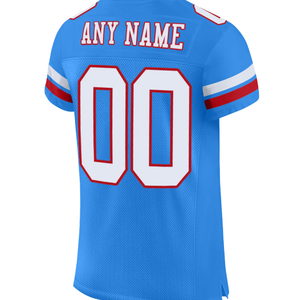 Camiseta de Fútbol Azul Claro Personalizada con Nombre de Equipo, Cualquier Nombre y Número, Ribete Rojo y Blanco, Uniforme de Fútbol Americano Transpirable - Product Image 4