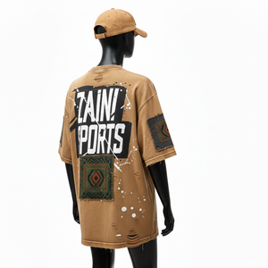 Camiseta Oversize para Mujer, Algodón Jersey Grueso de 240 GSM, Panel Marrón con Efecto Desgastado, Impresión Personalizada - Product Image 4