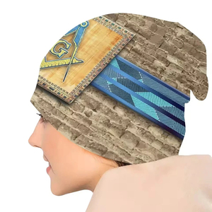Egyptian Pyramid Square Compass Masonic Freemason Breathable <b>Waterproof</b> Customizable Knit <b>Beanie</b> Cap for Adults - Product Image 2
