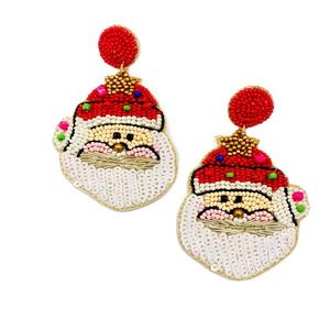 Los mejores pendientes de aro con cuentas de semillas temáticas del día de Navidad para niñas Ropa de moda para fiestas de Navidad - Product Image 5
