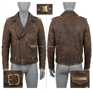 Men’s Distressed Leather <b>Jacket</b> Vintage Style Fashion Coat Men’s Fashion Biker Leather <b>Jacket</b> - Product Image 6