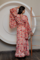 Robe de soirée Maxi à imprimé floral décontracté de style Boho pour femmes col en V manches évasées à volants déco multicolore avec fente