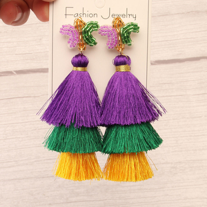 Boucles d'oreilles Bestone, nouvelle mode, carnaval, perles de riz, masque perlé, lettres MARDI GRAS - Product Image 4