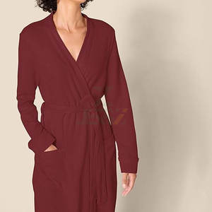 Bata de lujo para mujer, tejida, térmica, ligera, de gofre, de longitud completa, suave, transpirable, cómoda, con logo frontal personalizable, para el hogar - Product Image 4