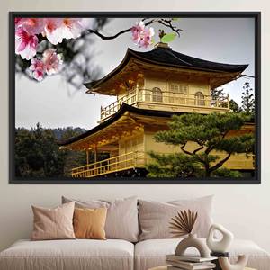 Toile imprimée : Paysage floral printanier du Temple d'Or, TOILE ENCADRÉE NOIRE - Product Image 1