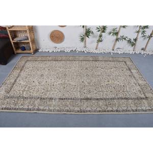 Classique Beige Brun Vintage Tapis Turc 5.7 X 9.3ft À La Main Laine Latex Support Patchwork Rectangle pour Chevet Couloir Côté Tapis - Product Image 1