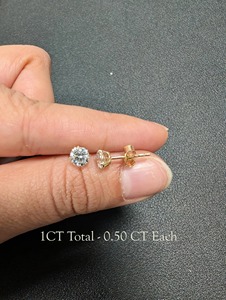 Boucles d'oreilles classiques à clous en diamant rond, 1,00 ct, DEF VVS, diamant cultivé en laboratoire, en or 14 carats, pour cadeau de mariage ou d'anniversaire - Product Image 3