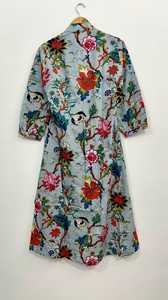 ชุดเดรสผ้าฝ้ายพิมพ์ลายดอกไม้แบบแฮนด์บล็อก ทรงหลวม สไตล์ลำลองสำหรับผู้หญิง - Product Image 2