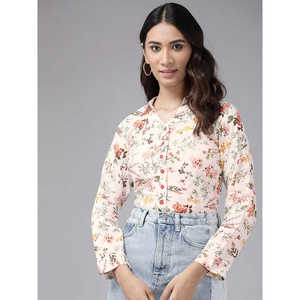Blusa Informal Elegante de Rayón con Estampado Floral Multicolor para Mujer, Talla XL, con Logotipo Bordado Vintage y Decoración de Botones, para Varias Temporadas (Primavera) - Product Image 5