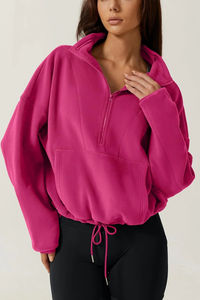 Sudaderas Cortas de Cuello Alto para Mujer, Color Sólido, Media Cremallera, Manga Larga, Bolsillo Tipo Canguro, Estilo Urbano, Sudaderas Estampadas de Invierno - Product Image 5