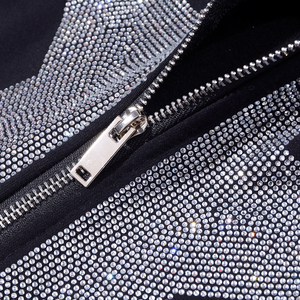 Fermeture éclair surdimensionnée pour hommes unisexe poids lourd Y2K personnalisé fermeture éclair complète à capuche pour homme sweat à capuche strass surdimensionné zippé blanc - Product Image 5