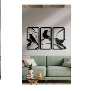 Juego de 3 obras de arte de pared de hierro de calidad superior con diseño de pájaro y acabado negro para cualquier pared en blanco de su hogar - Product Image 1