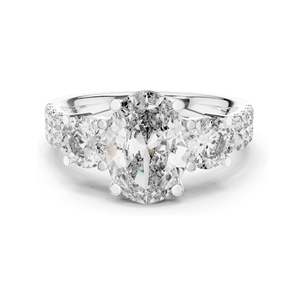 Bague à trois pierres pour femme avec diamants de laboratoire ovales et ronds taille brillant de 3,10 carats, clarté VVS-VS EF, en or 18 carats, 14 carats, 10 carats et argent 925 - Product Image 2