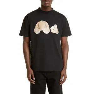 Kaus Pria Bercetak Teddy Kasual Lengan Setengah Polos Unik Hitam Terlaris Kaus Bercetak Sempurna untuk Pakaian Kasual