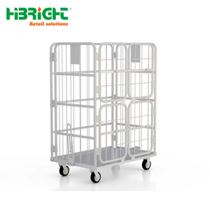 Steel Mesh Storage Cart with Four Wheels Stackable White Industrial <b>Trolley</b> for Warehouse and Factory - Product Image 2