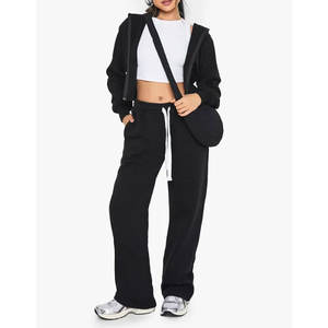 Survêtements pour femmes 2 pièces Ensemble de tenues décontractées Sweat à capuche zippé avec pantalon évasé Survêtement de sport pour femmes - Product Image 1