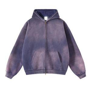 Sudadera con Capucha Personalizada con Lavado Ácido, Estilo Desgastado, Cierre de Cremallera, Efecto Desgastado por el Sol, Felpa Francesa Gruesa, Doble Desgaste, Premium - Product Image 2
