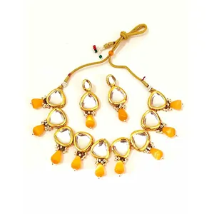 Gold Plated Yellow Monalisa Kundan <b>Necklace</b> Set Single Layer for Wedding Engagement Party Fine Copper Jewelry <b>Ruby</b> Pearl Main - Product Image 2
