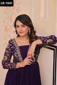 Indian Ethnic Wear Faux Blooming With Sequins and Zari Embroidered Work Anarkali Gowns for Wedding and Festival Wear Gowns - Product Image 2