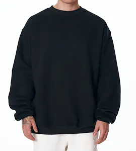 Streetwear urbain oversize noir à col ras du cou basique 100% coton Produit OEM de qualité supérieure pour homme 2024 - Product Image 1