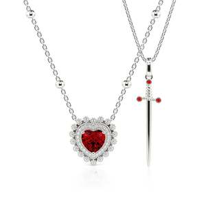 Fine Jewelry Sets Jeulia Sword Couples <b>Ruby</b> Heart <b>Necklace</b> - Product Image 2