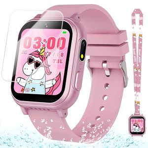 นาฬิกาสมาร์ทวอทช์ Android กันน้ำ รูปทรงสี่เหลี่ยม สำหรับเด็กผู้หญิงอายุ 5-12 ปี กล้องคู่ เครื่องเล่นเพลง นาฬิกาปลุก เครื่องนับก้าว หน้าจอสัมผัส HD - Product Image 1
