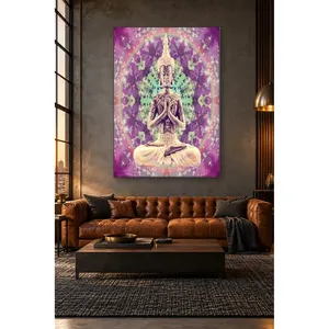 Impression sur toile Fida avec fond mandala violet et Bouddha en prière - Product Image 3