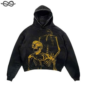 Custom Heavy Fleece Inside Vintage Faded Worker Sudadera con capucha con logotipo bordado Acid Wash Print Hoodie - Product Image 1