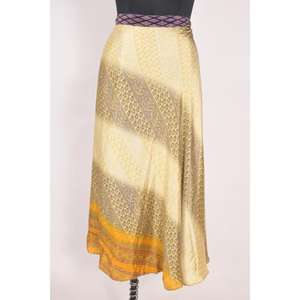 Reversible Sari Wrap <b>Skirt</b> Handmade Art Silk Dress for Women, Summer Beachwear, Boho Style Party Look, Minimalist Fashion - Product Image 3