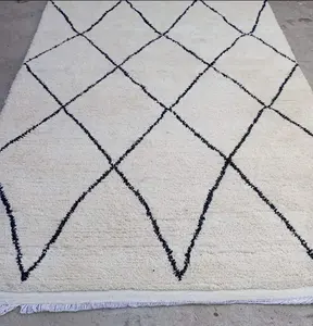 白色几何贝尼欧兰羊毛地毯手工编织摩洛哥地毯手工来样定做摩洛哥可水洗几何装饰家居黄麻