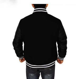 Veste universitaire personnalisée de haute qualité pour hommes vente d'hiver léger Baseball coupe-vent Bomber noir blanc couleur contrastée - Product Image 3
