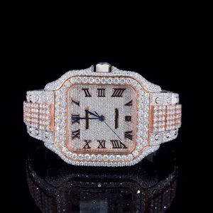 Montre mécanique de luxe haut de gamme, entièrement sertie de diamants, cadran en verre analogique, ETA 41 mm, moissanite VVS, hip hop, acier inoxydable glacé, affaires - Product Image 1