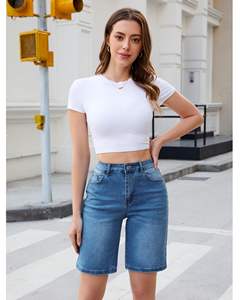 Short en jean décontracté pour femmes coupe ample été pantalon chaud mode Streetwear Jean Shorts taille haute avec poches - Product Image 4