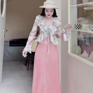 Jupe à fleurs été ensembles femmes prix usine Odm lavable emballage personnalisé Vietnam fabricant long pour fille 2 pièces Sor - Product Image 4