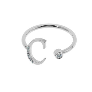 แหวนประดับเพชรทอง14K/18K แหวนชื่อตัวอักษรตัวซีแบบสั่งทำของขวัญแหวนเริ่มต้นสำหรับเธอ - Product Image 4