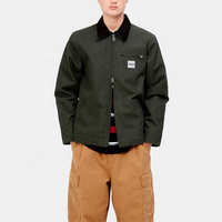 Jaket Kasual High Street Kustom Grosir, Bahan Kanvas Solid, Ritsleting, Kerah Tegak, Saku, Bulu, Layanan OEM