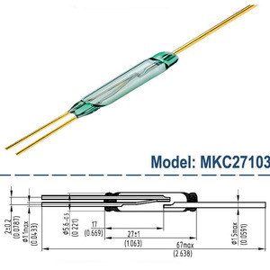 Interrupteur à lamelles magnétique MKC27103 normalement ouvert, avec fils plaqués or, capteur pour applications électroniques, type SPDT, 3 broches - Product Image 6