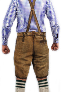 Shemax Trachten สั้น lederhosen สีเทาจริงสีน้ำตาล - Product Image 2