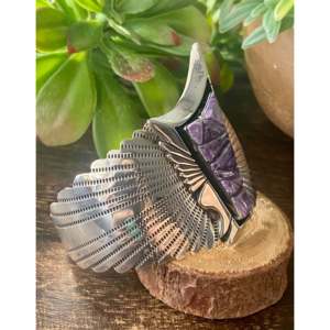 Vintage Southwest Style Handmade Charoite & Sterling <b>Silver</b> Fashion <b>Cuff</b> <b>Bracelet</b> - Product Image 4
