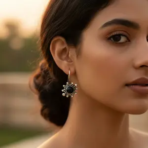 Boucles d'oreilles tendance en argent sterling 925 pour femmes, onyx noir, cadeau - Product Image 1