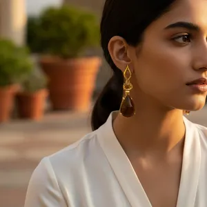 Pendientes de Lágrima con Baño de Oro, Citrino y Piedras Preciosas Marrones, Regalo Elegante para Ella - Product Image 2